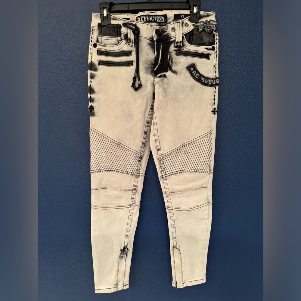 Affliction Women’s White & Black Raquel Womens Bleached Jeans Size 28 - Picture 3 of 14